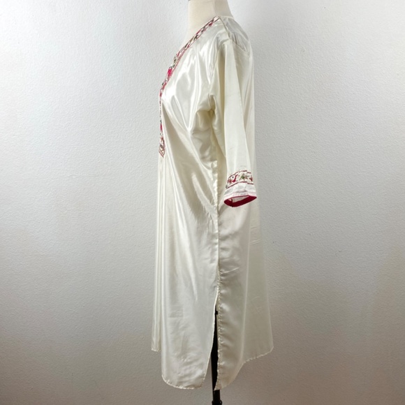 Vintage Ethnic White Embroidered Tunic Medium Mirrors Poly Boho Festival Party - Picture 4 of 9